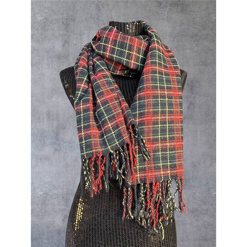 J.Crew Plaid Scarf 70x26 Unisex Red Green Tartan Fringe 40700